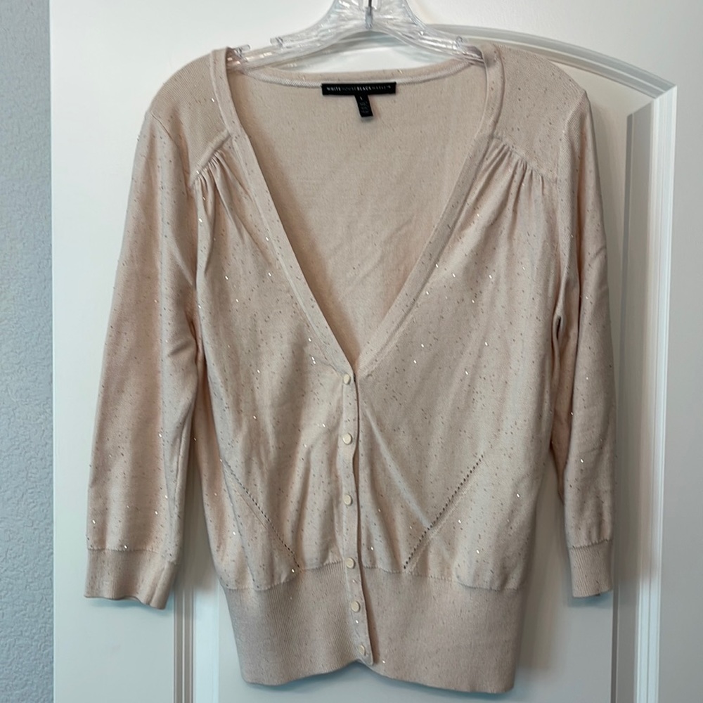 White House Black Market Snap Front Sweater. Size L. Off White
